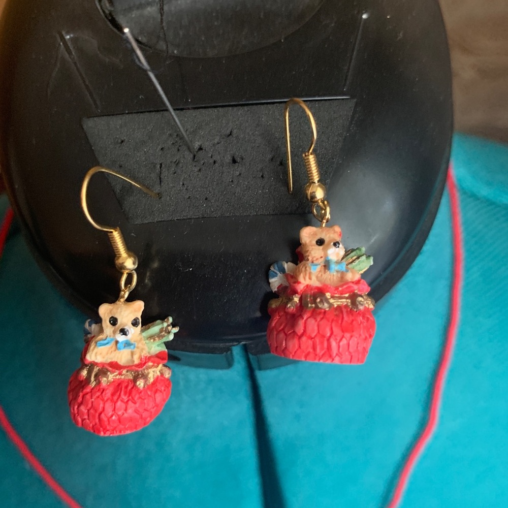Vintage Holiday Bear Necklace and Earring Set